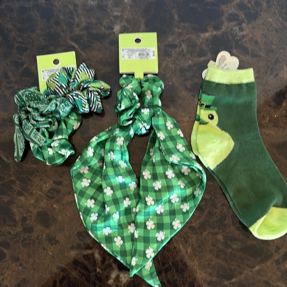 New! St. Patrick’s Day Bundle- Hair Accessories and Green Duck Socks